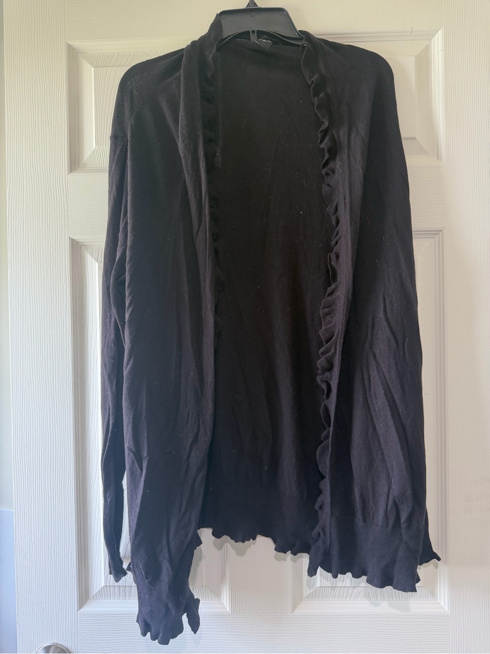 Moda International Black Ruffle-Trim Open Cardigan
